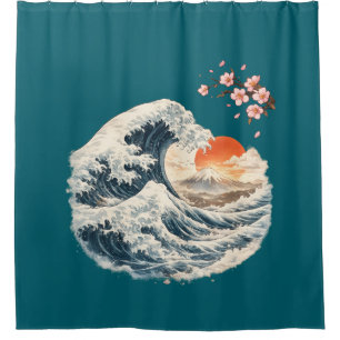 Japanischer Great Wave Türkis Duschvorhang