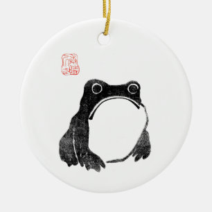 Japanischer Grumpy Frosch Toad Unbeeindrucktes Tie Keramik Ornament