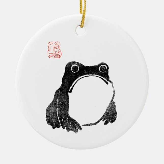 Japanischer Grumpy Frosch Toad Unbeeindrucktes Tie Keramik Ornament (Vorne)