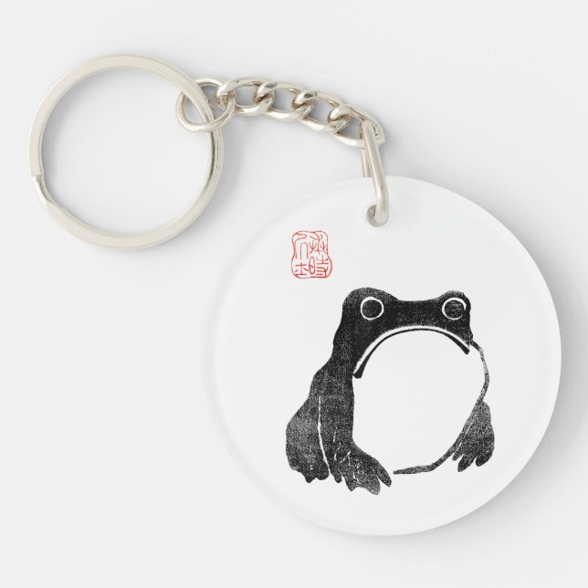 Japanischer Grumpy Frosch Toad Unbeeindrucktes Tie Schlüsselanhänger (Vorderseite)