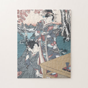 Japanischer Herbst Ukiyo-e Momijigari kein Puzzle