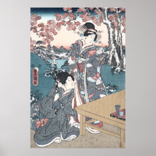 Japanischer Herbst Ukiyo-e Momijigari no himegimi Poster