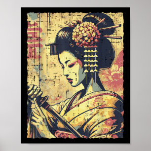 Japanischer Hipster Geisha Katana Vintage Frauen M Poster