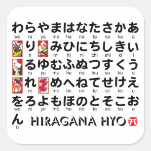 Japanischer Hiragana-Tisch (Hanafuda) Quadratischer Aufkleber