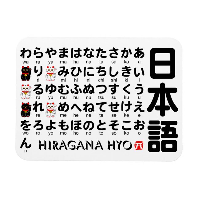Japanischer Hiragana-Tisch (Lucky Cat) Magnet (Horizontal)