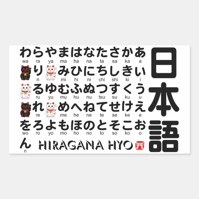 Japanischer Hiragana-Tisch (Lucky Cat) Rechteckiger Aufkleber (Vorderseite)