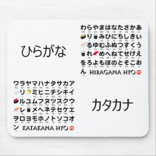 Japanischer Hiragana- und Katakana-Tisch (Sushi) Mousepad