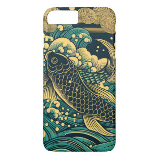 Japanischer Holzblock Golden Koi Fisch springt übe Case-Mate iPhone Hülle