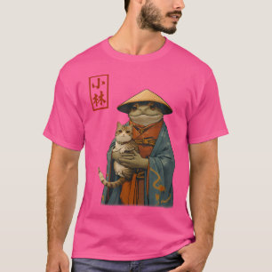 Japanischer Holzblock-Kunstfrosch hält eine Katze T-Shirt
