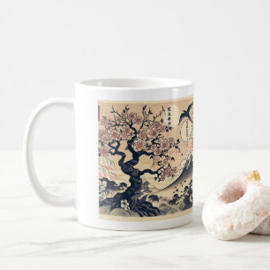 Japanischer Holzschnitt Kirschblüten Kranich Berg Kaffeetasse