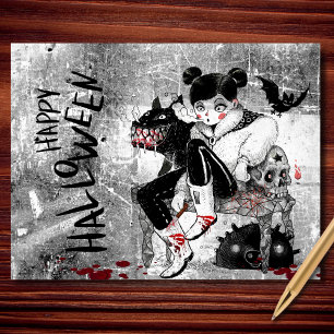 Japanischer Horror Gruseliges Mädchen Halloween Feiertagspostkarte
