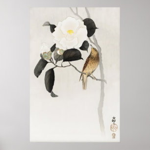Japanischer Kamelien-Vogel-Wandkunst-Druck Vintage Poster