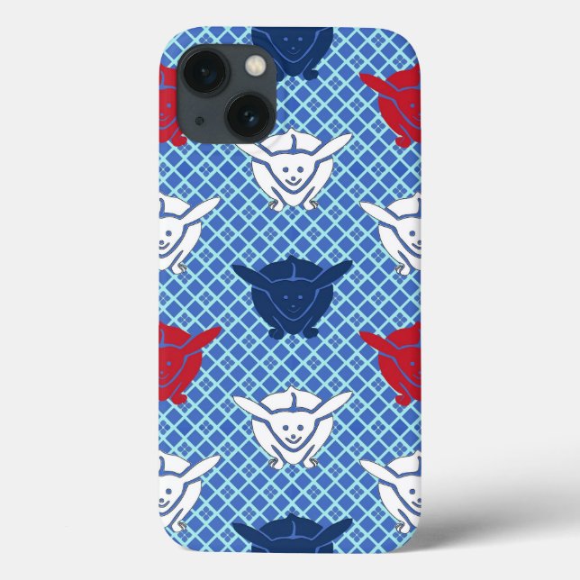 Japanischer Kaninchenprint, grün, blau und weiß Case-Mate iPhone Hülle (Rückseite)