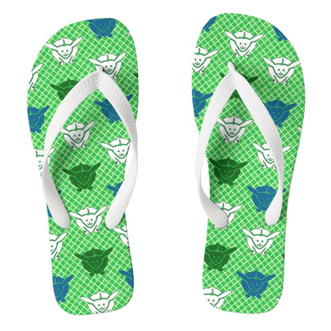 Japanischer Kaninchenprint, grün, blau und weiß Flip Flops (Fußbett)