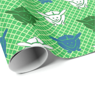 Japanischer Kaninchenprint, grün, blau und weiß Geschenkpapier