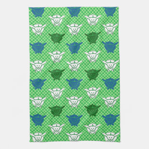 Japanischer Kaninchenprint, grün, blau und weiß Geschirrtuch