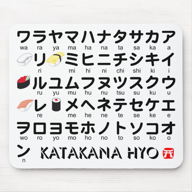 Japanischer Katakana-Tisch (Sushi) Mousepad (Vorne)