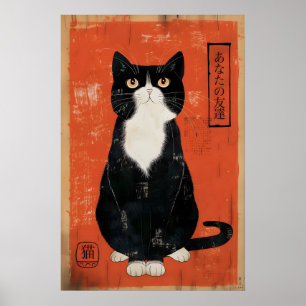 Japanischer Katzenkunst-Druck Eklektisches Zuhause Poster