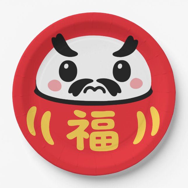 Japanischer Kawaii Daruma Pappteller (Vorderseite)