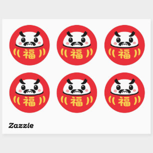 Japanischer Kawaii-Daruma Runder Aufkleber