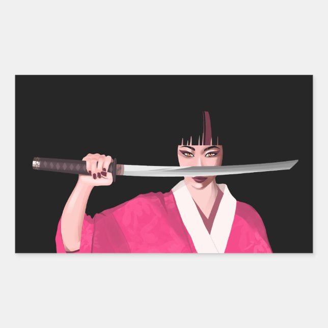 Japanischer Kimono-Aufkleber mit einem Schwert Rechteckiger Aufkleber (Vorderseite)