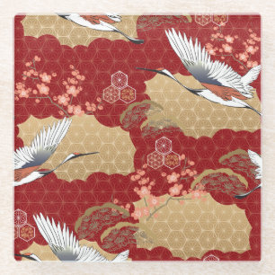 Japanischer Kimono Kirschblüten Glasuntersetzer