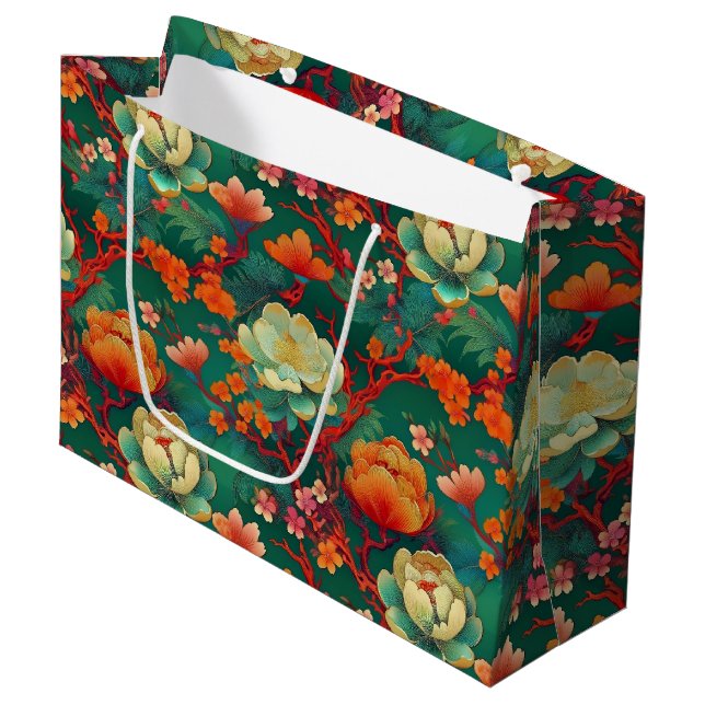 Japanischer Kimono Muster Geschenktasche Große Geschenktüte (Vorderseite Schrägansicht)