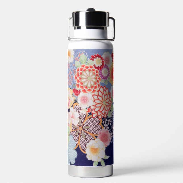Japanischer KIMONO Stoff, Blume Trinkflasche (Hinten)