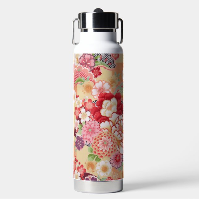 Japanischer KIMONO-Stoff, Floret-Muster Trinkflasche (Vorderseite)