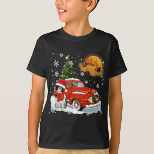 Japanischer Kinn Vintag Wagon Red Truck Weihnachts T-Shirt