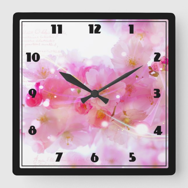 Japanischer Kirschbaum mit Pastellrosa-Blüten Quadratische Wanduhr (Vorderseite)