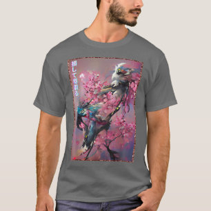 Japanischer Kirschblossom Baumvogel Woodblock art T-Shirt