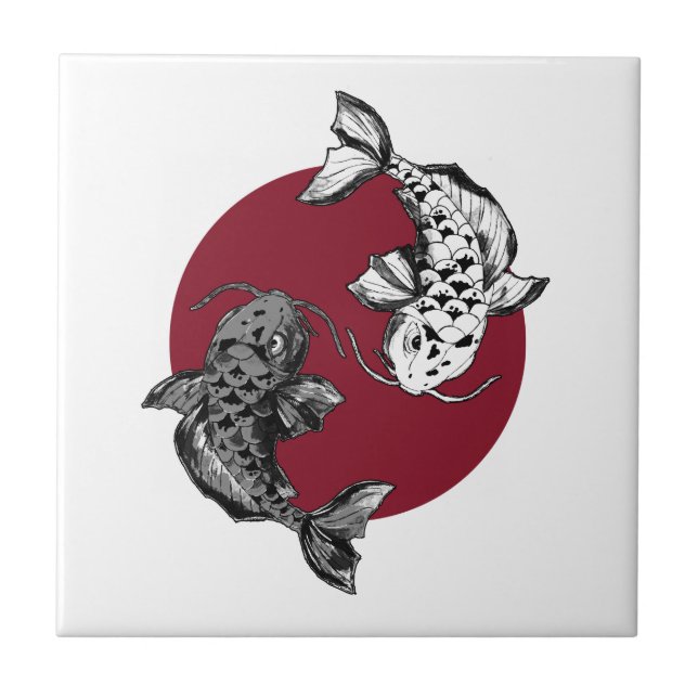 Japanischer Koi Carp Circle Red Fliese (Vorderseite)