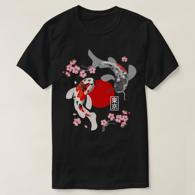 Japanischer Koi Carp Fisch Sakura Nishikigoi Fisch T-Shirt (Design vorne)
