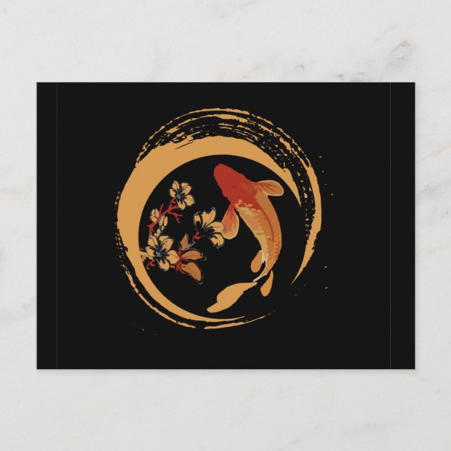 Japanischer Koi Carp mit Sakura Cherry Blossom Postkarte (Vorderseite)