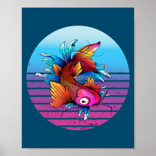 Japanischer Koi Carp Waves Sakura Japanischer Fisc Poster