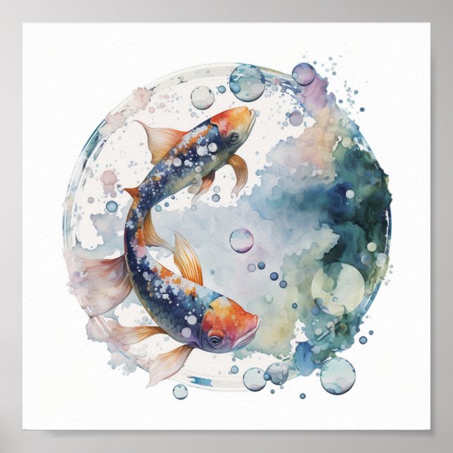 Japanischer Koi-Fisch in Blase Poster (Vorne)