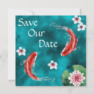 Japanischer Koi Fisch, Kirschblüten Hochzeit Geret Save The Date