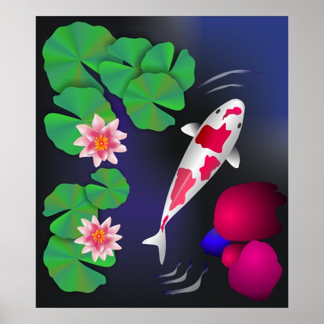 Japanischer Koi-Fisch, Lotus-Blume und Seerosen Poster (Vorne)