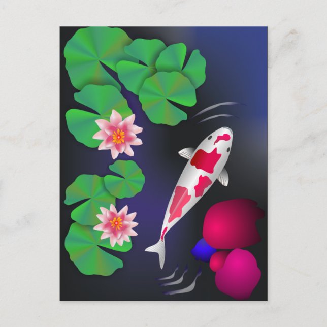 Japanischer Koi-Fisch, Lotus-Blume und Seerosen Postkarte (Vorderseite)