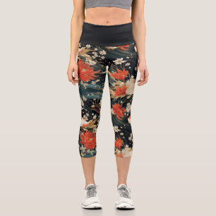 Japanischer Koi Fisch Nahtloses Muster Capri Leggings