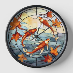 Japanischer Koi Fisch und Herbstleaves Uhr