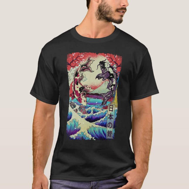 Japanischer Koi fischen große Welle von Kanagawa T-Shirt (Vorderseite)