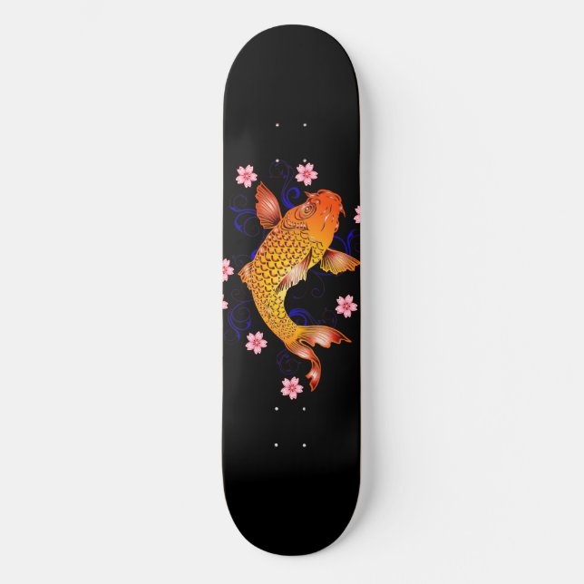 Japanischer Koi Fischkrebs Blüten Skateboard Deck (Vorderseite)
