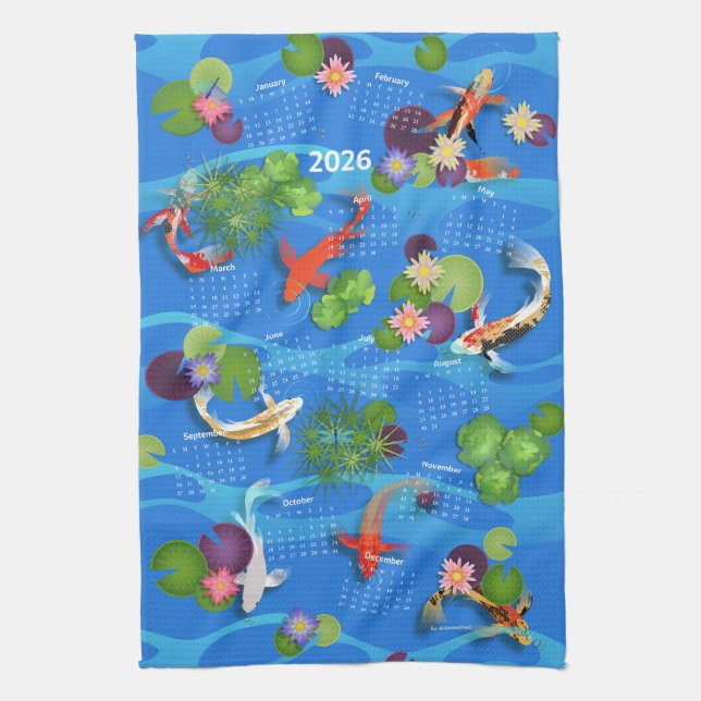 Japanischer Koi-Fischteich 2026 Kalender Geschirrtuch (Vertikal)