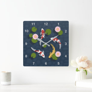 Japanischer Koi Fish Pond Quadratische Wanduhr