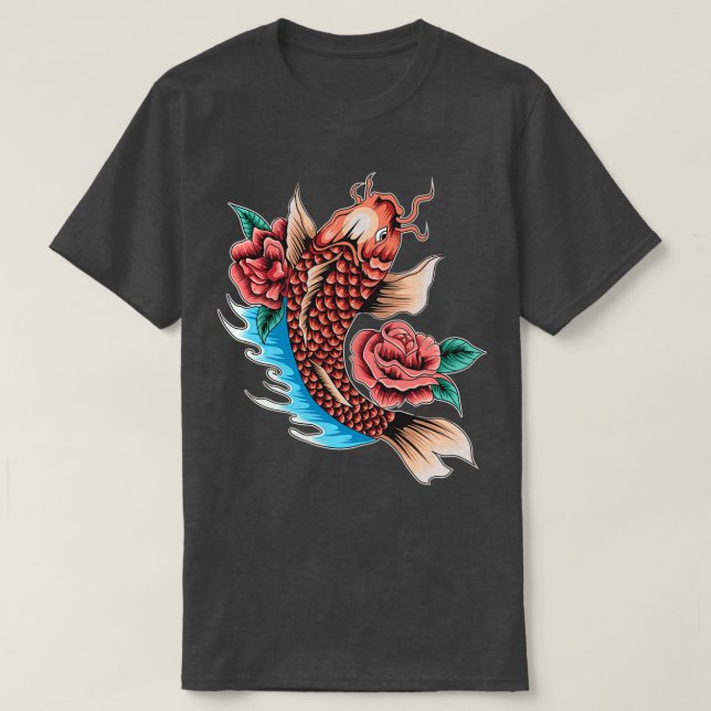Japanischer Koi Karpfen mit Blume Tattoo T-Shirt (Design vorne)
