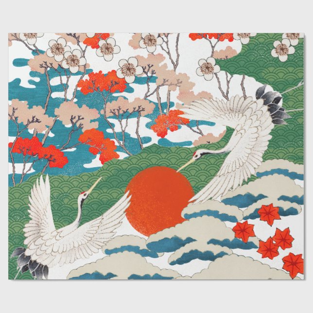 JAPANISCHER KRANICH-DRUCK  GESCHENKPAPIER (Flach)