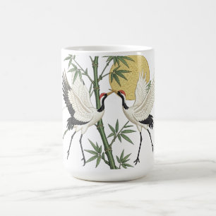 Japanischer Kranich Stickerei Bambus Sonnenaufgang Kaffeetasse