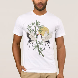 Japanischer Kranich Stickerei Bambus Sonnenaufgang T-Shirt